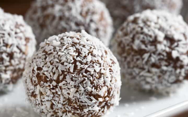 Five Rum Balls on a white plate