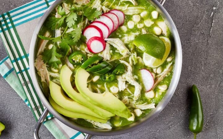 Overhead image of Pozole Verde in a pot