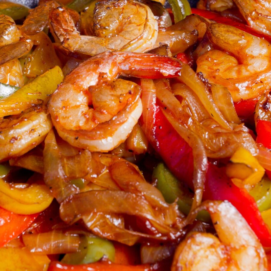 Close up image of Sheet Pan Shrimp Fajitas