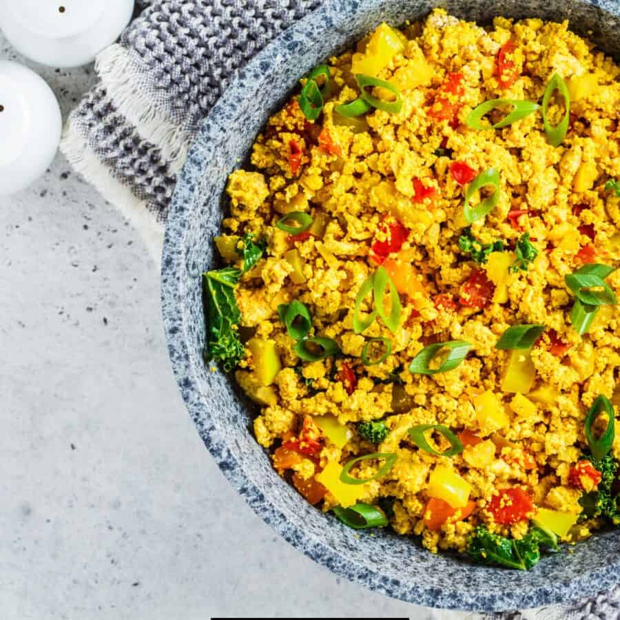 Overhead image of Tofu Scramble in a skillet