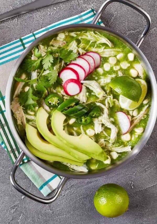 Overhead image of Pozole Verde in a pot