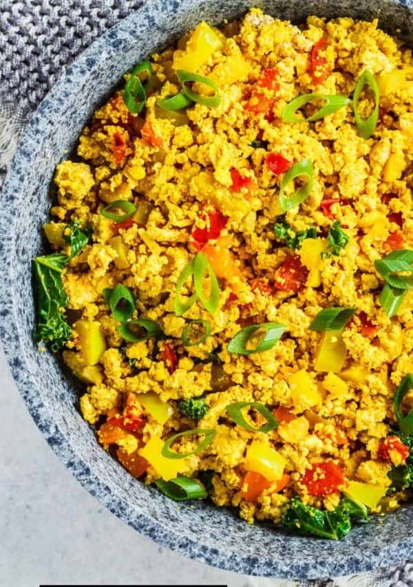 Overhead image of Tofu Scramble in a skillet