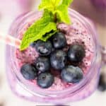 overhead image of a blueberry smoothie with mint and blueberry garnish - 8