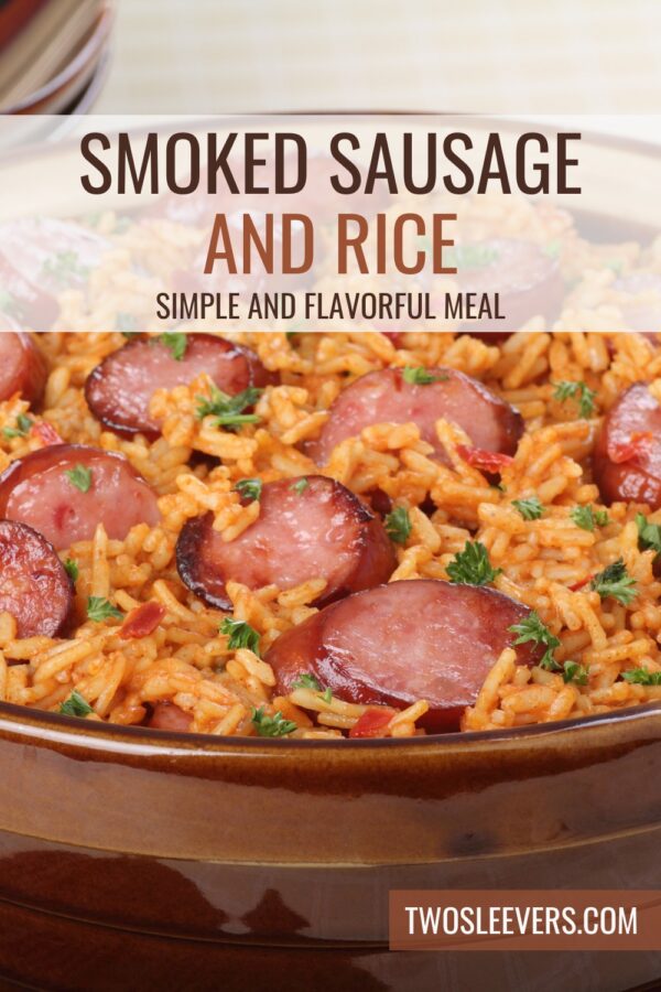 Smoked Sausage and Rice Pin with text overlay