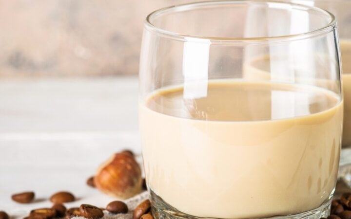 Close up image of two glasses of Homemade Irish Cream