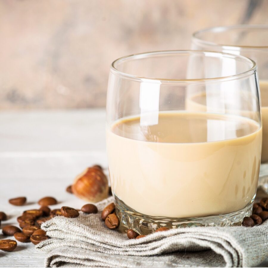 Close up image of two glasses of Homemade Irish Cream