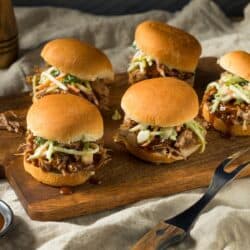 Pulled Pork Sliders on a wooden cutting board