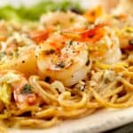 Close up image of Shrimp Scampi Pasta on a plate - 7