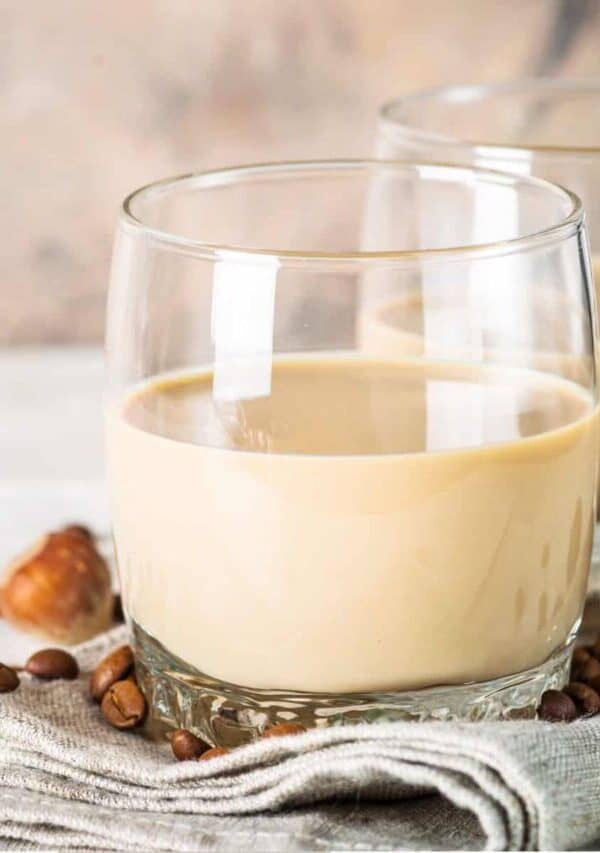 Close up image of two glasses of Homemade Irish Cream