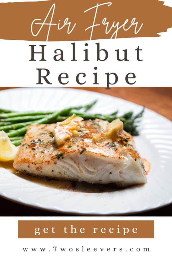 Air Fryer Halibut Pin with text overlay