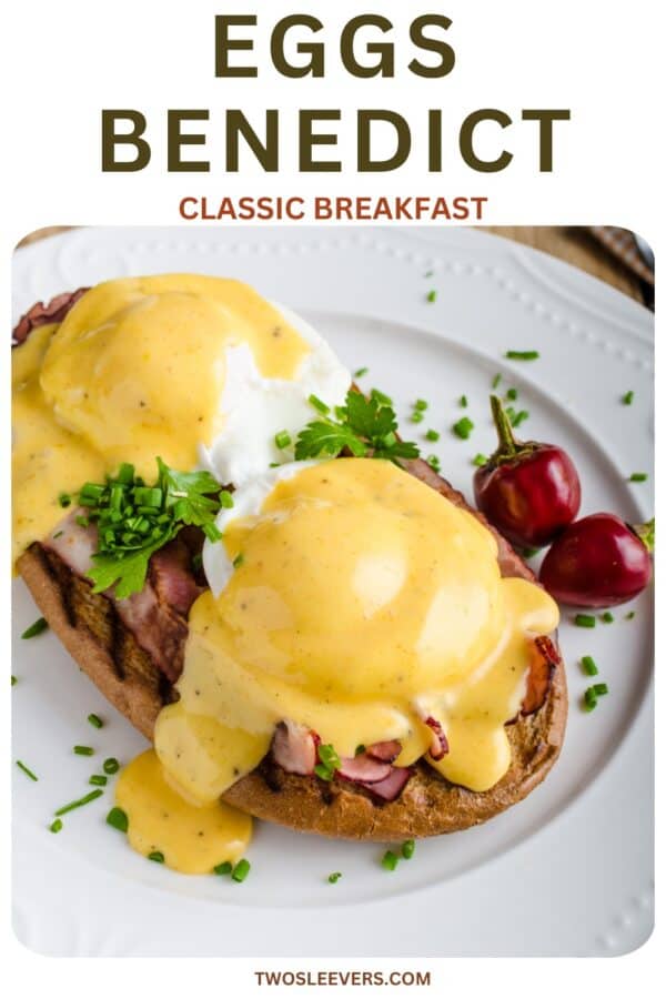 Eggs Benedict Pin with text overlay