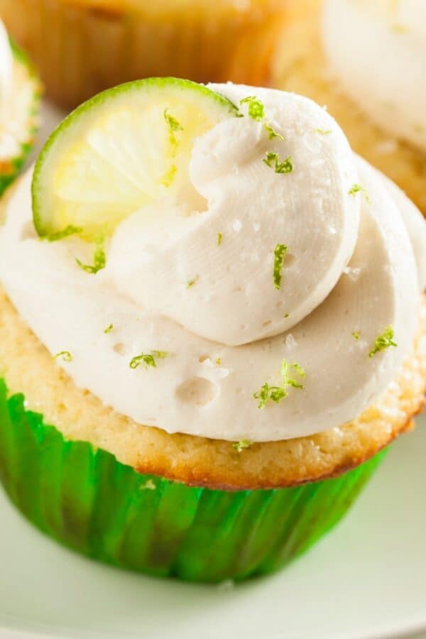 Close up image of a Margarita Cupcake on a plate