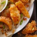 Onion Petals on a white plate with dipping sauce - 15