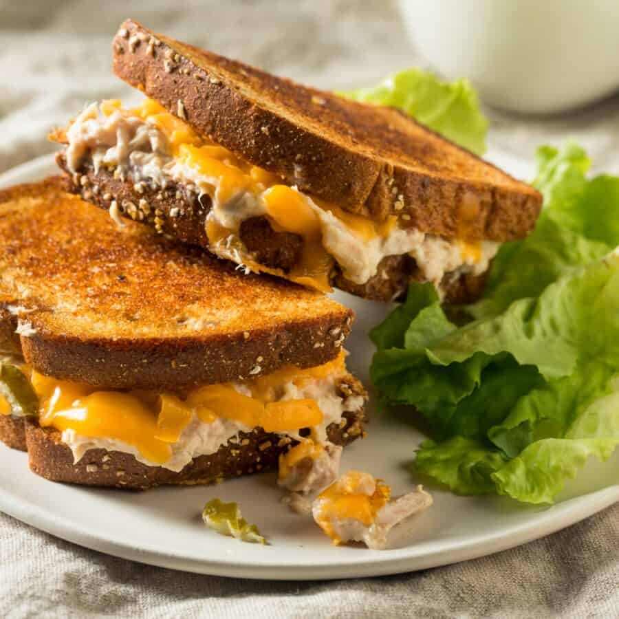 A Tuna Melt stacked on top of another Tuna Melt on a plate