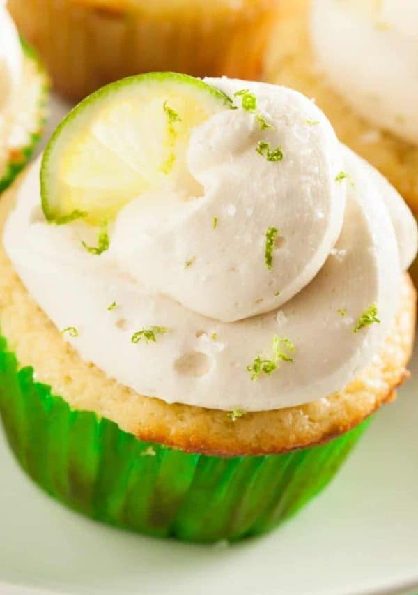 Close up image of a Margarita Cupcake on a plate