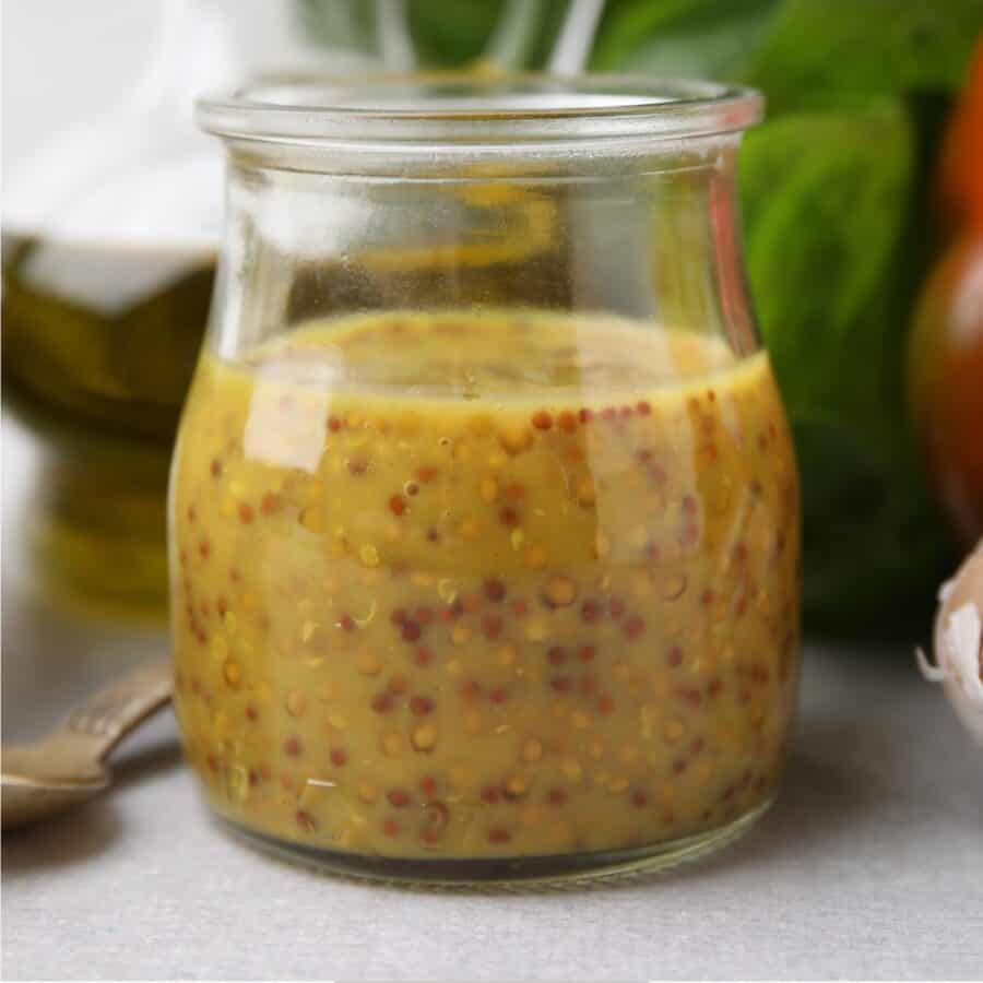 Dijon Vinaigrette in a glass jar