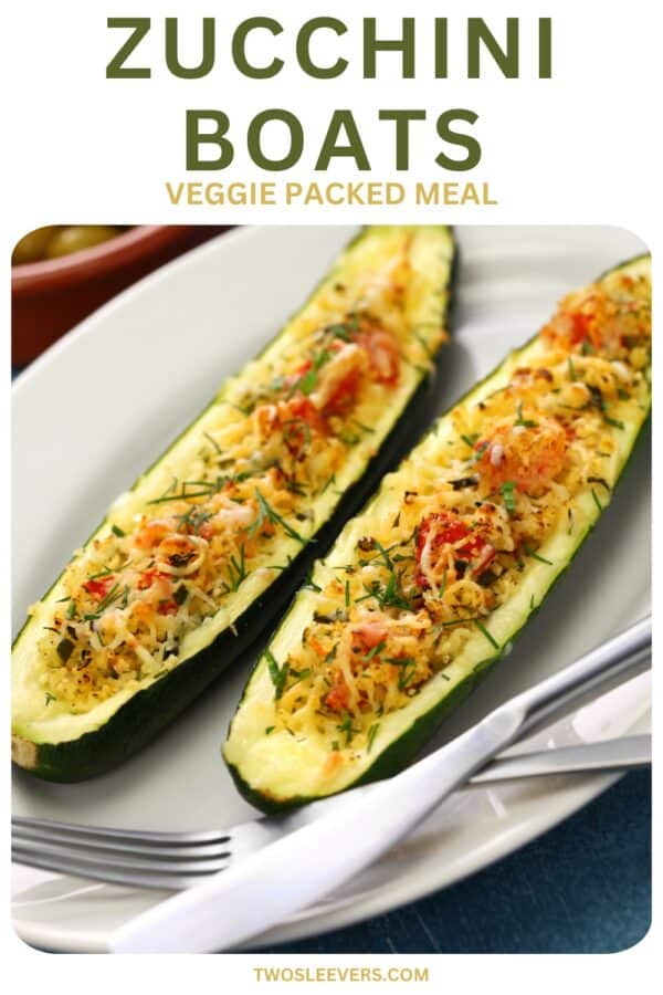 Zucchini Boats Pin with text overlay