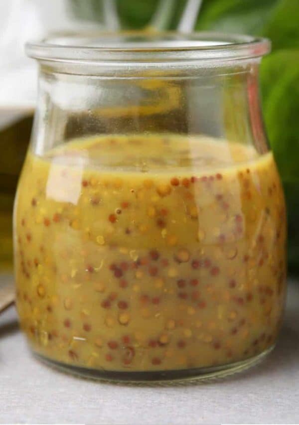 Dijon Vinaigrette in a glass jar