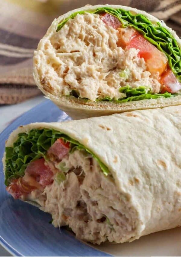 A Tuna Wrap on a plate with french fries