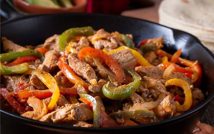 Beef Fajitas in a cast iron skillet