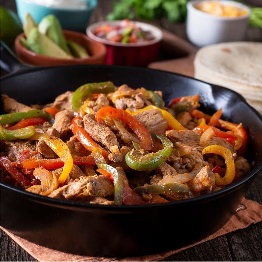 Beef Fajitas in a cast iron skillet