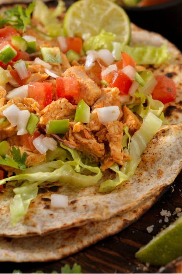 Close up image of Buffalo Chicken Tacos on a rustic table