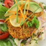 Overhead image of Tuna patties over a simple salad with avocado - 13