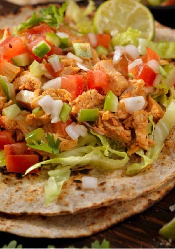 Close up image of Buffalo Chicken Tacos on a rustic table