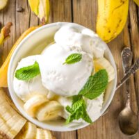 Overhead image of Banana Ice Cream on a wooden table