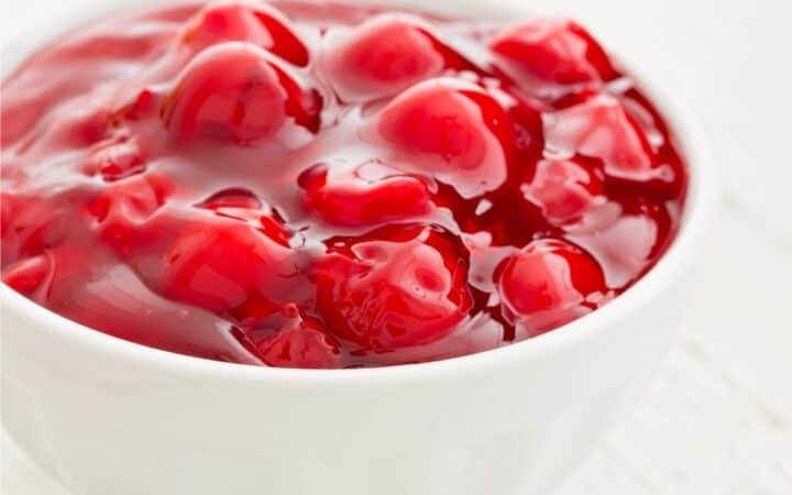 Cherry Pie Filling in a white bowl