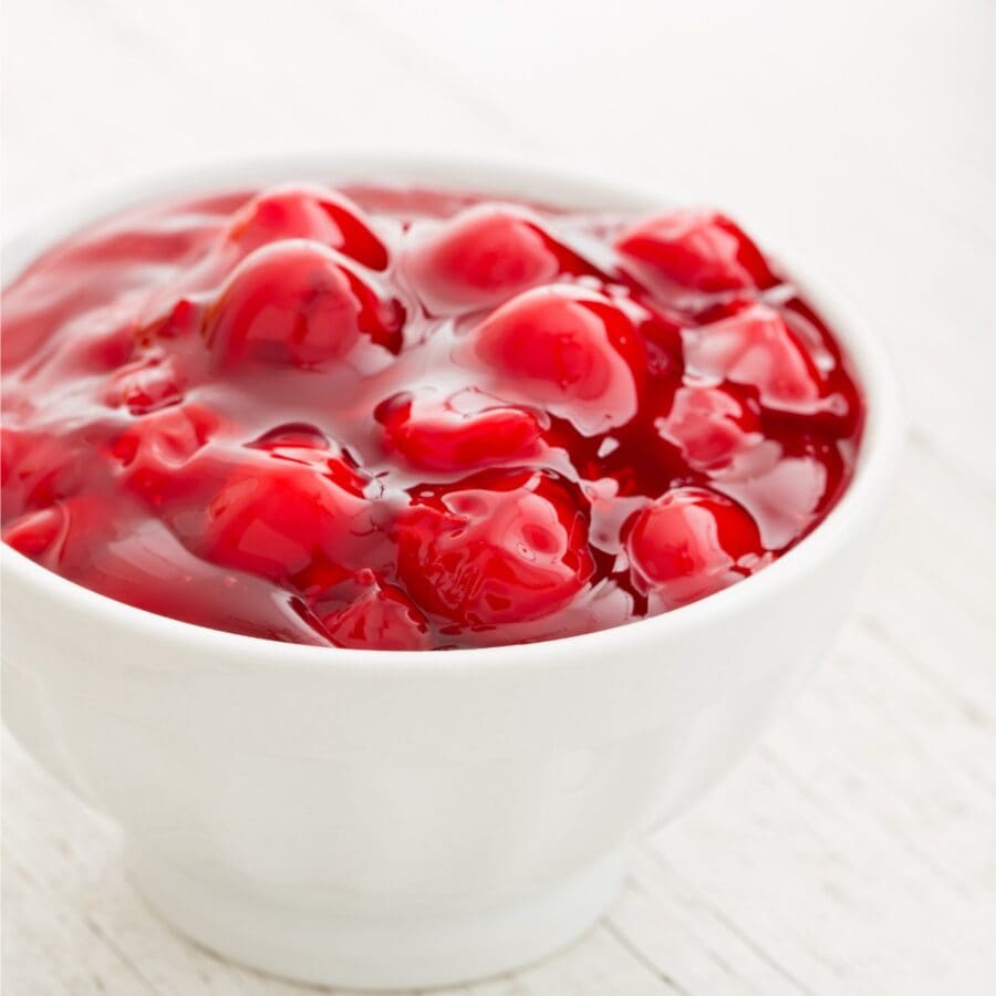 Cherry Pie Filling in a white bowl