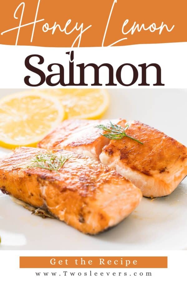 Honey Lemon Salmon Pin with text overlay