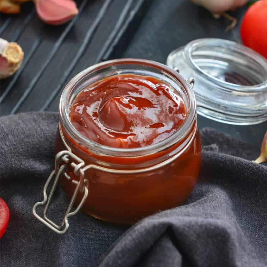 Homemade steak sauce in a glass jar