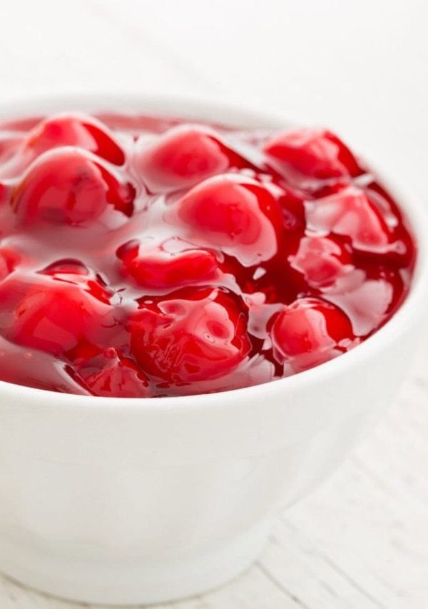 Cherry Pie Filling in a white bowl