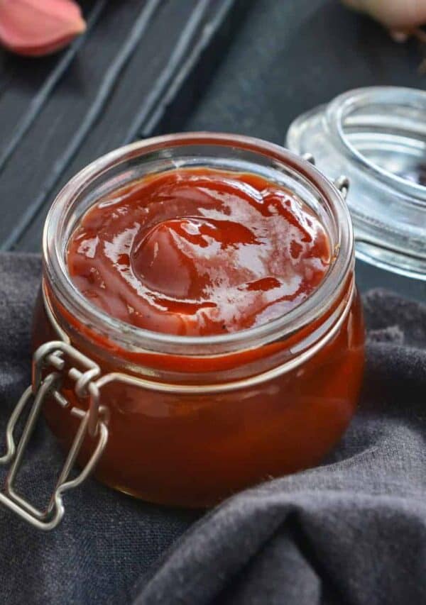 Homemade steak sauce in a glass jar