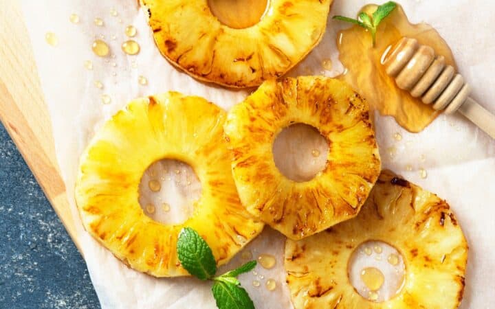 Overhead image of Grilled Pineapple on parchment paper