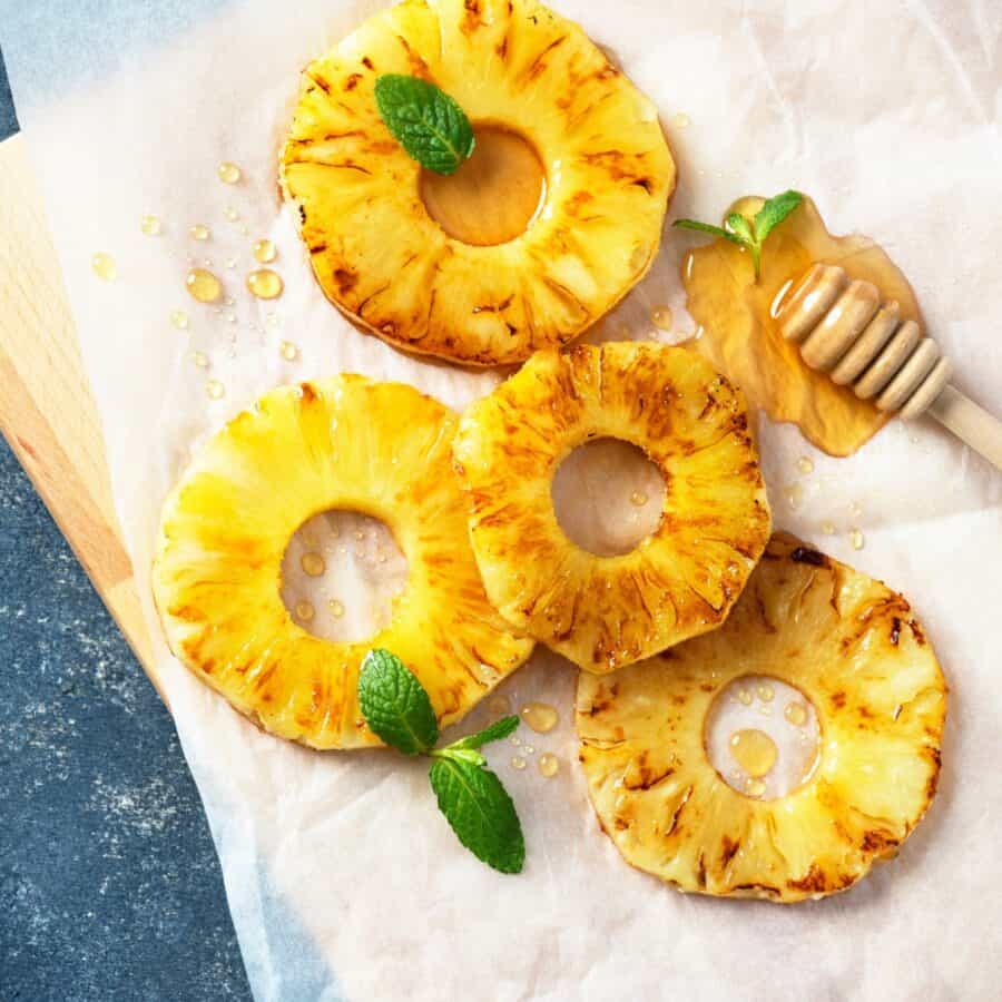 Overhead image of Grilled Pineapple on parchment paper