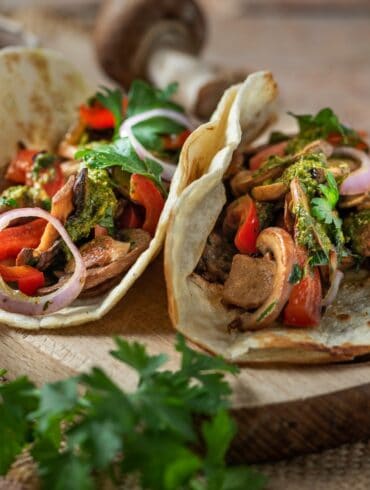 Close up image of two Mushroom Tacos