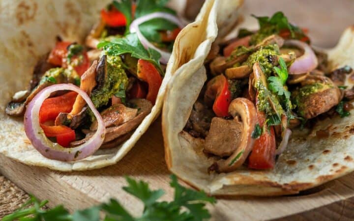 Close up image of two Mushroom Tacos