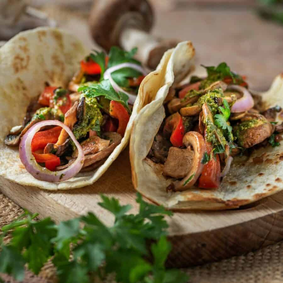 Close up image of two Mushroom Tacos