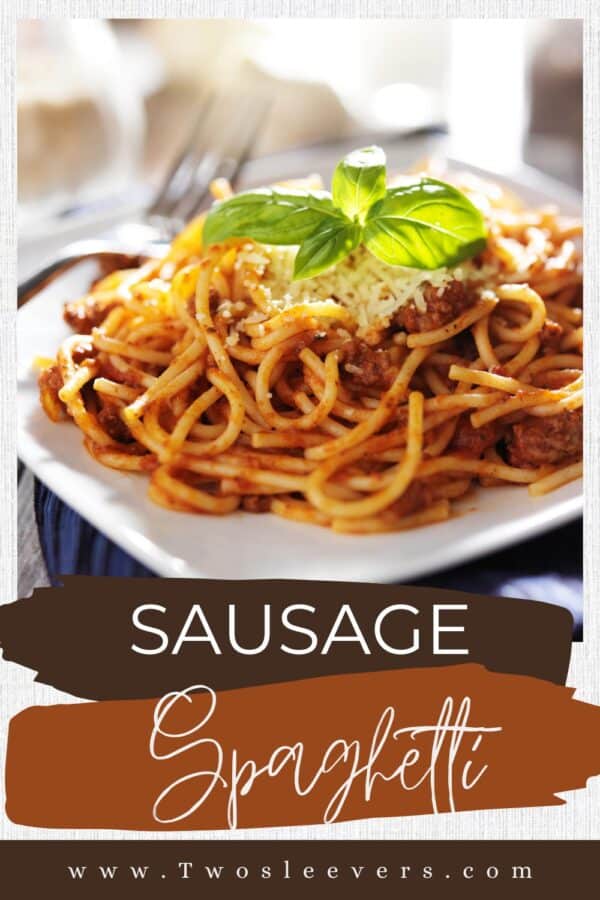 Sausage Spaghetti Pin with text overlay