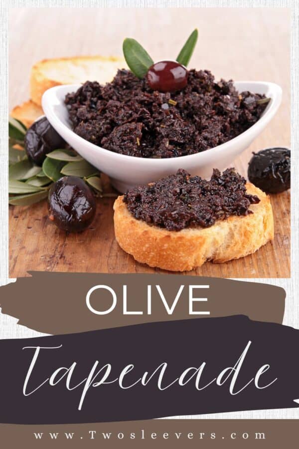 Olive Tapenade Pin with text overlay