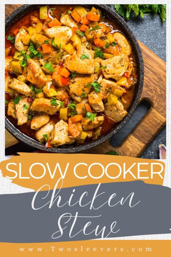 Slow Cooker Chicken Stew Pin with text overlay