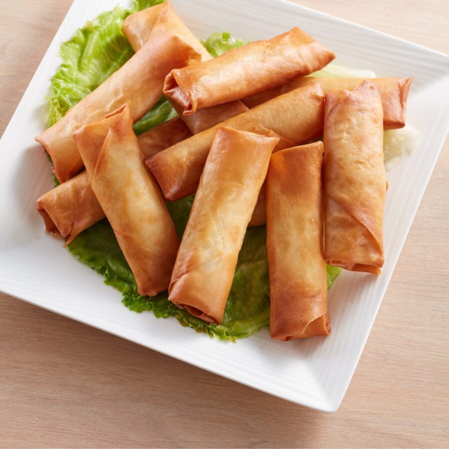 Air Fryer Spring Rolls Stacked on a Plate