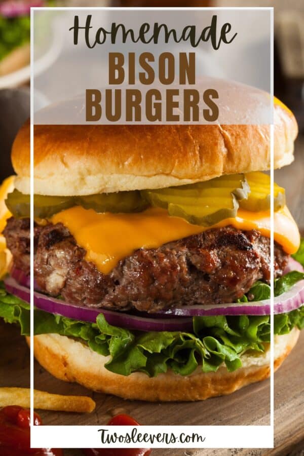 Bison Burger Pin with text overlay