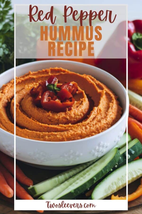 Red Pepper Hummus Pin with text overlay