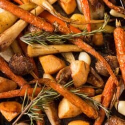Close up image of Roasted Root Vegetables on a pan