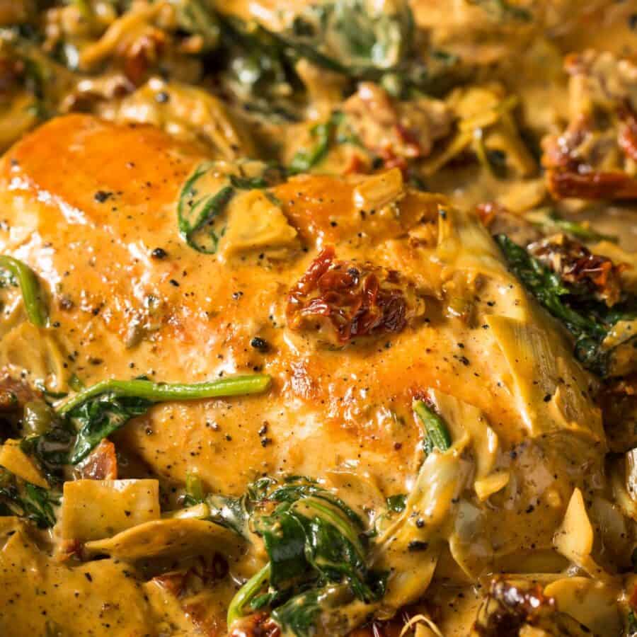 Close up image of Spinach Artichoke Chicken