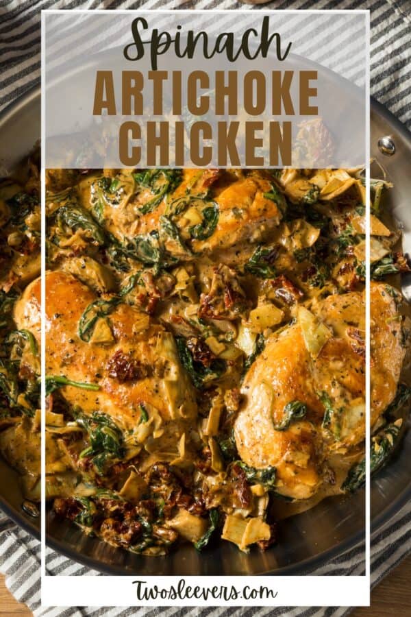 Spinach Artichoke Chicken Pin with text overlay