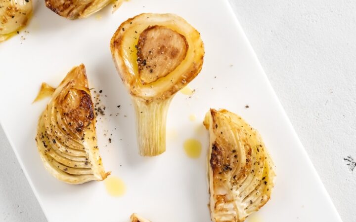 Air Fryer Fennel bulbs cut into pieces and roasted